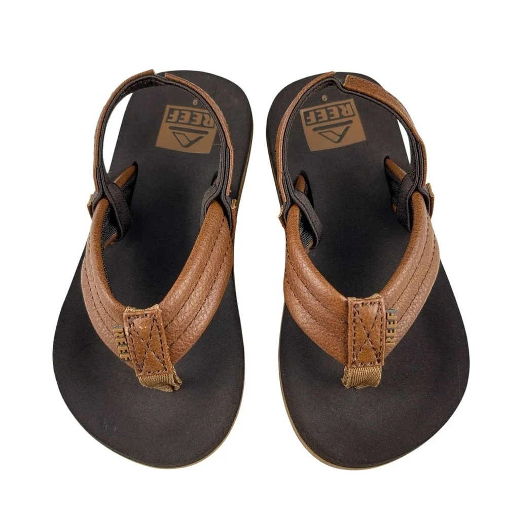 Reef Little Ahi Flip Flop Sandals Toddler Size 9 Brown Faux Leather Backstrap